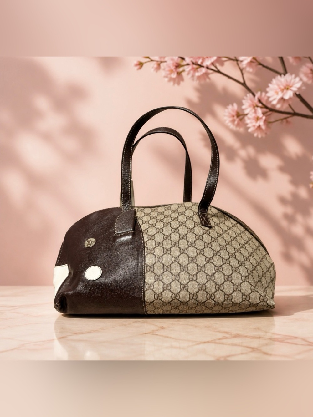Gucci GG Suprême Zoo Pig Bag Brown & Beige